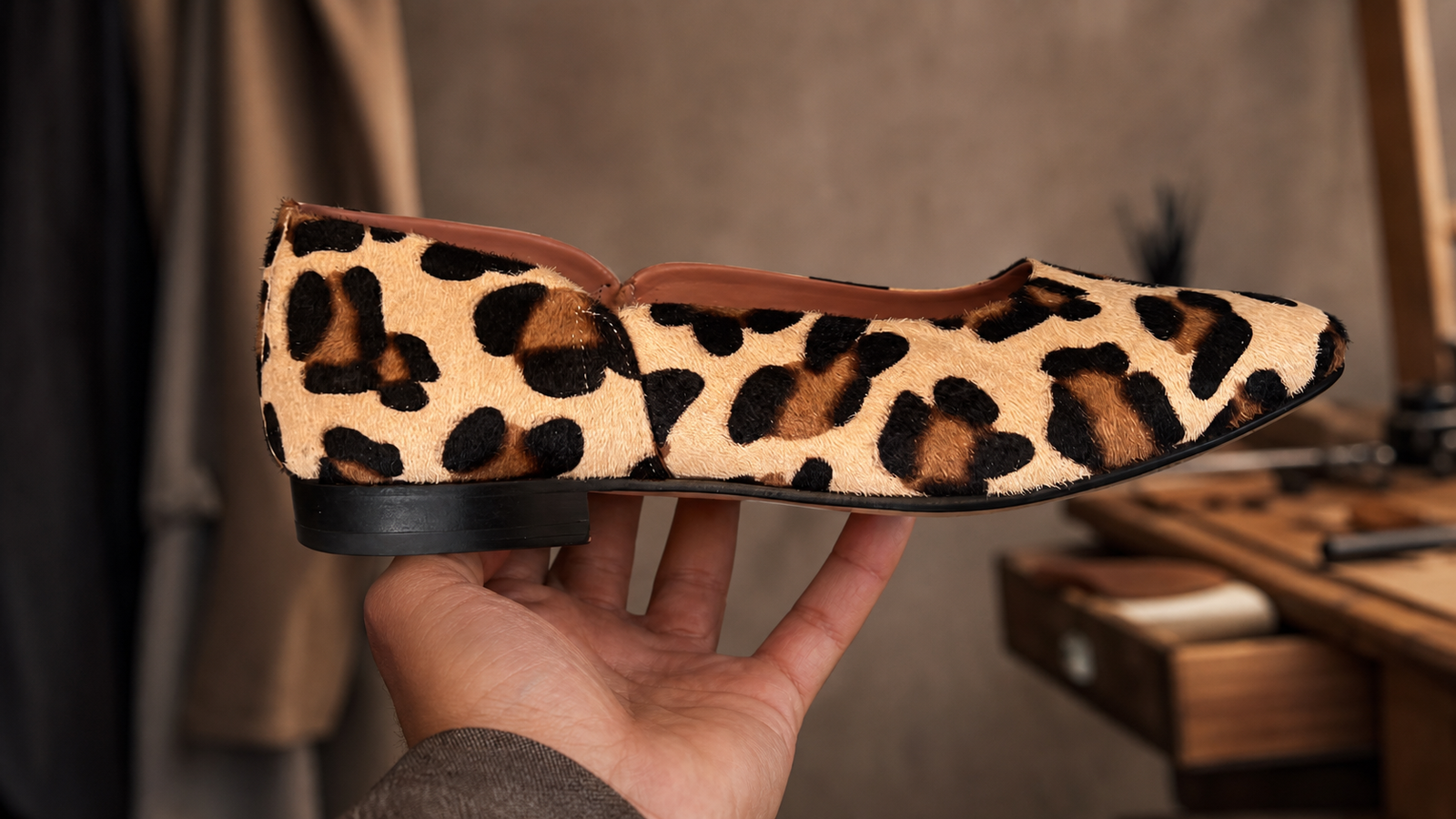 Sahara Leopard Loafer handheld in atelier