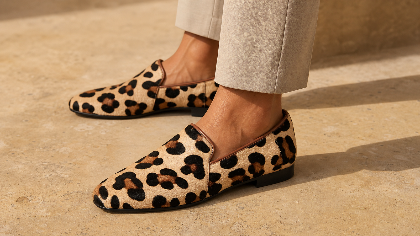 Sahara Leopard Loafer worn with tailored trousers