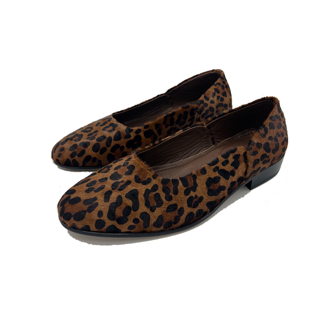 Brown leopard-print hair-on leather Brown Leopard Loafer pair in three-quarter view