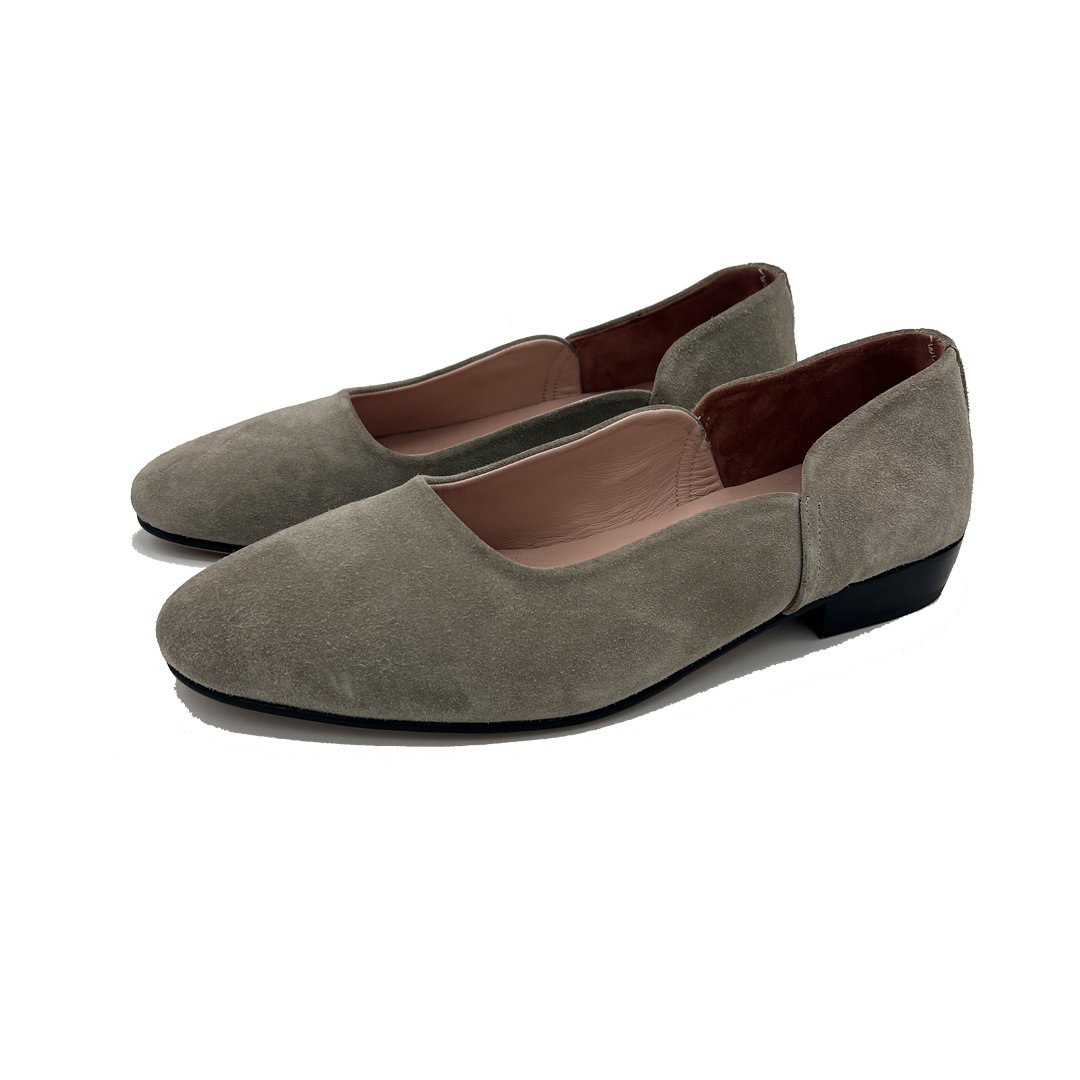Grey suede Grey Loafer pair in three-quarter view
