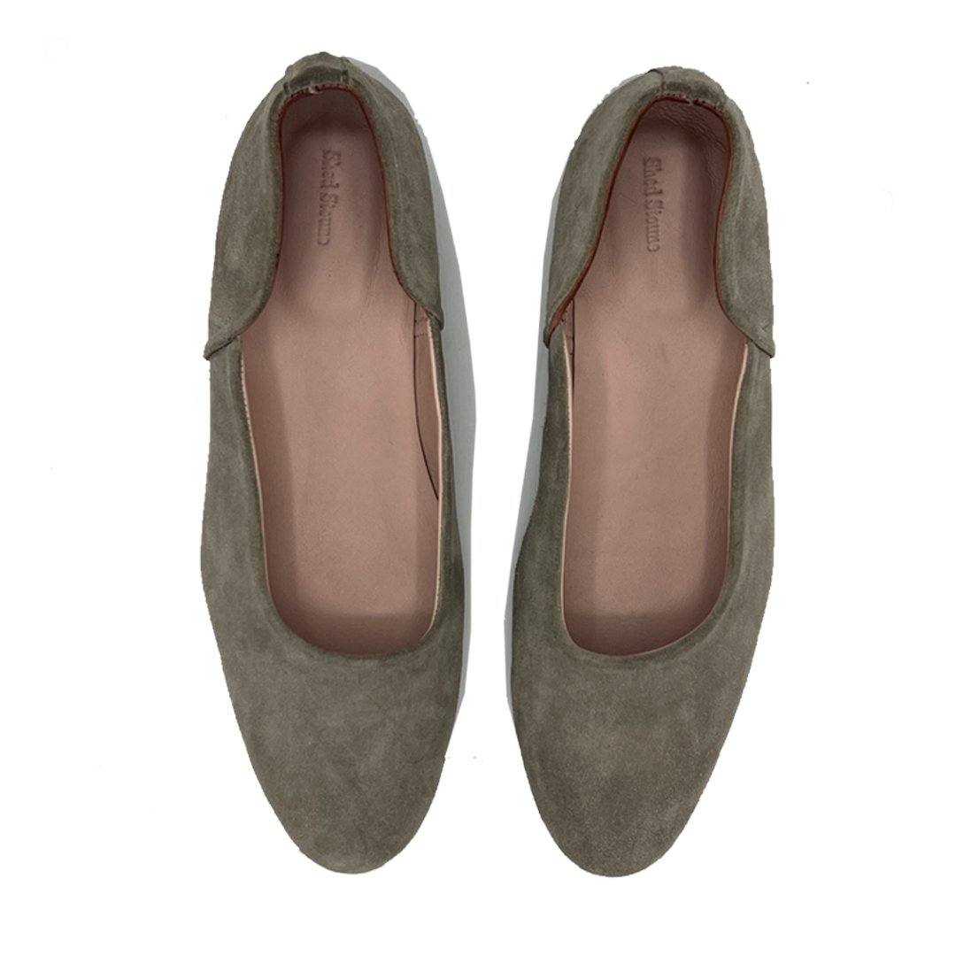 Grey suede Grey Loafer pair viewed from above
